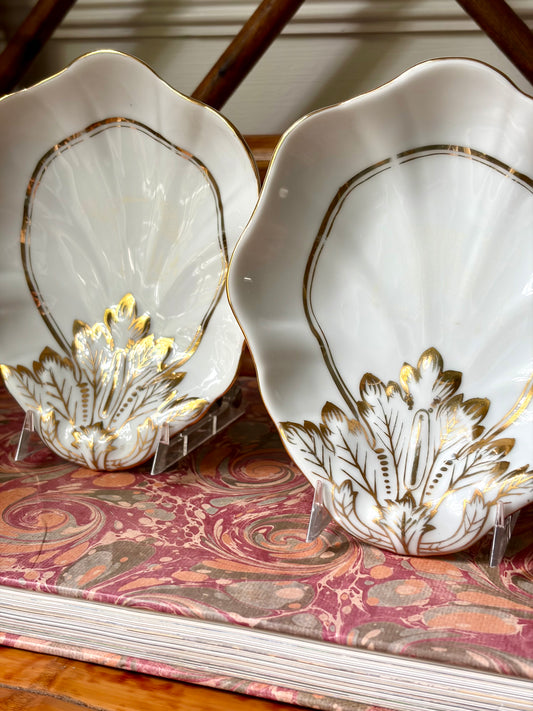 Pair of Vintage White & Gold Shell Plates