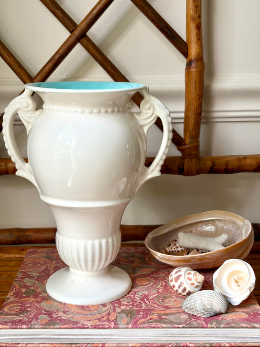 Vintage White & Aqua Amphora Vase