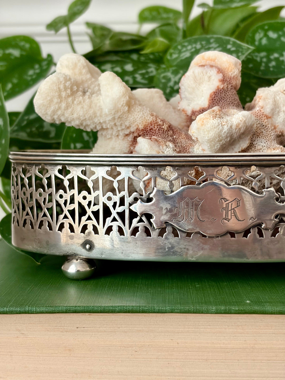 Antique Sterling Silver and Mahogany Gallery Tray