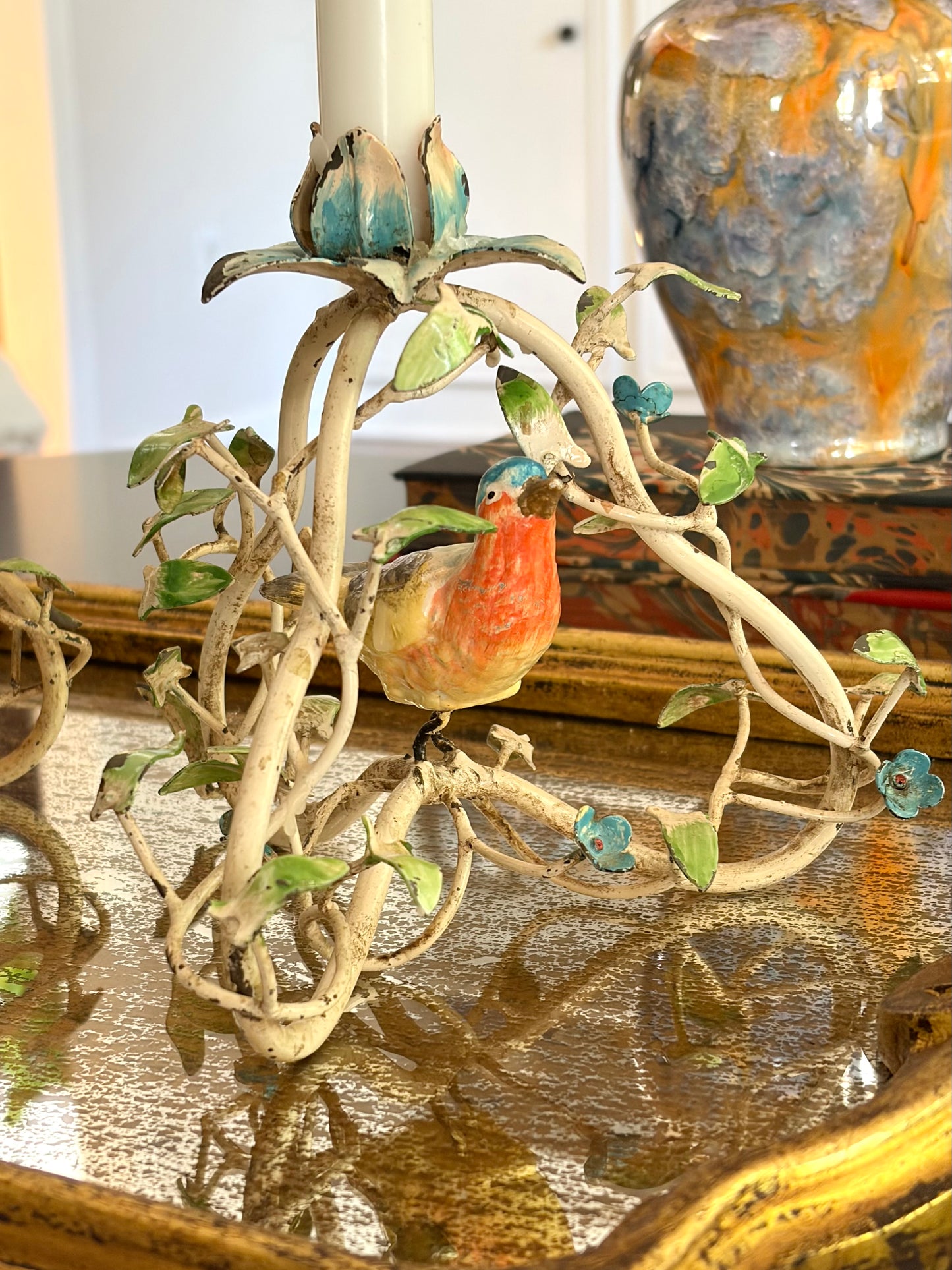 Vintage Pair of Italian Tole Bird Candle Holders