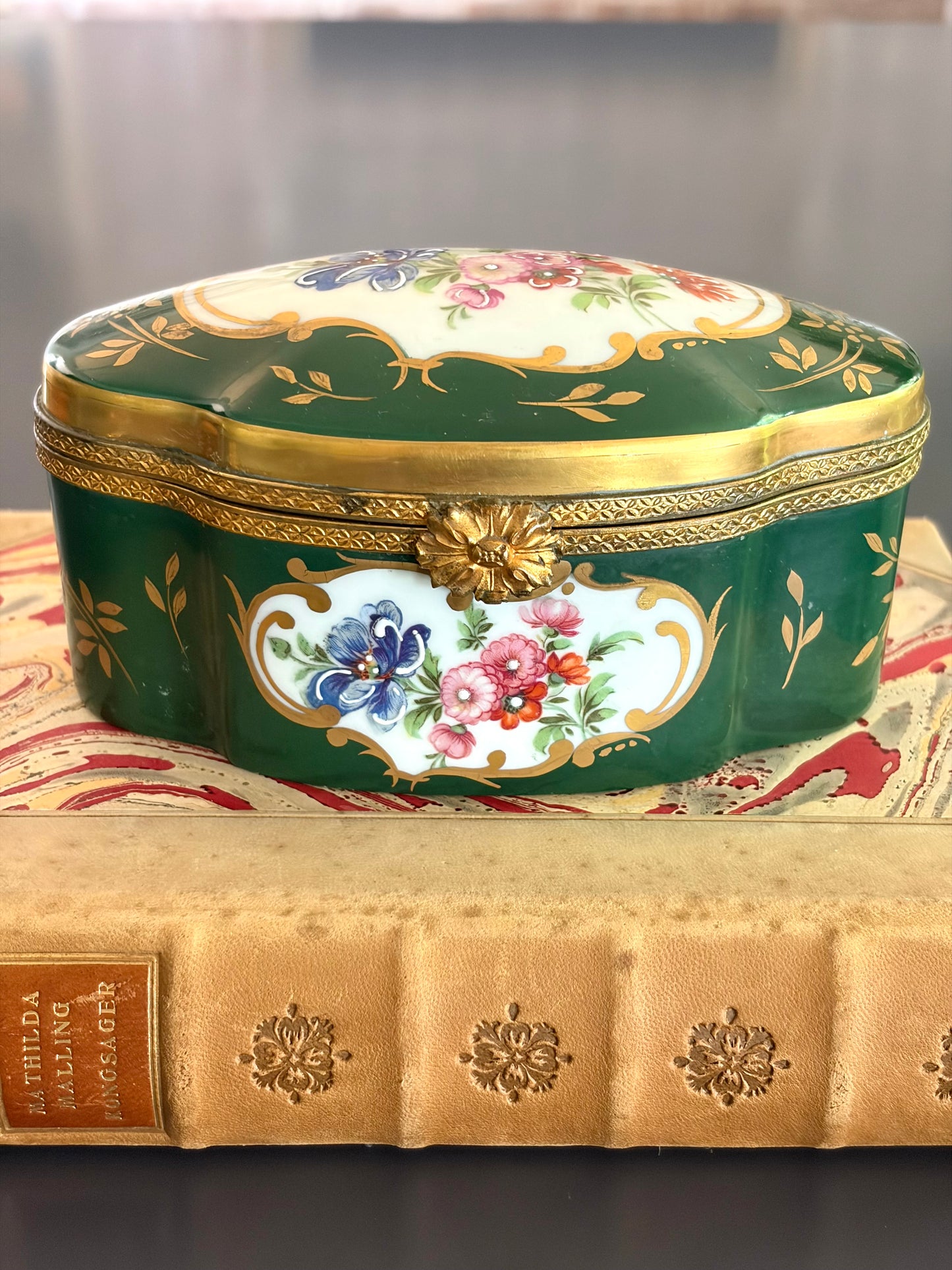 Vintage Large Green Floral Limoges Box