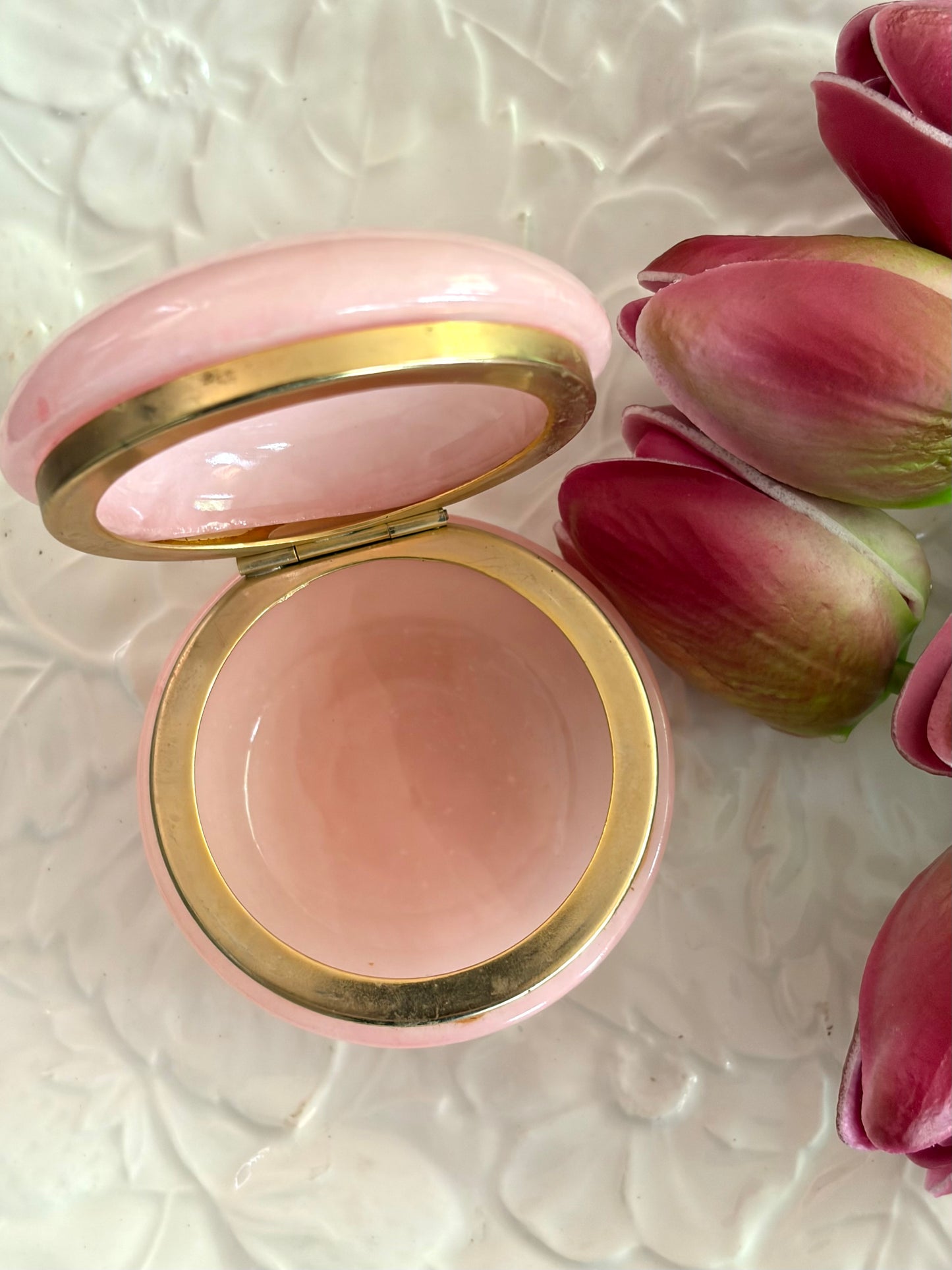 Vintage Italian Pink Alabaster & Brass Box