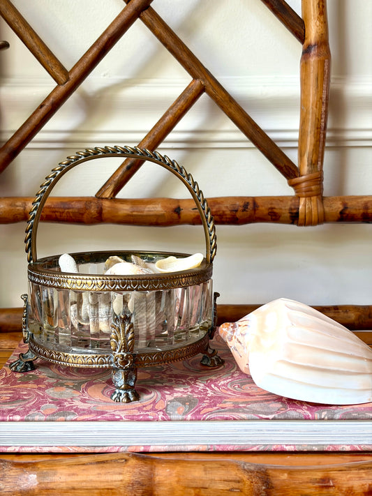 Vintage Cut Crystal & Brass Handled Bowl