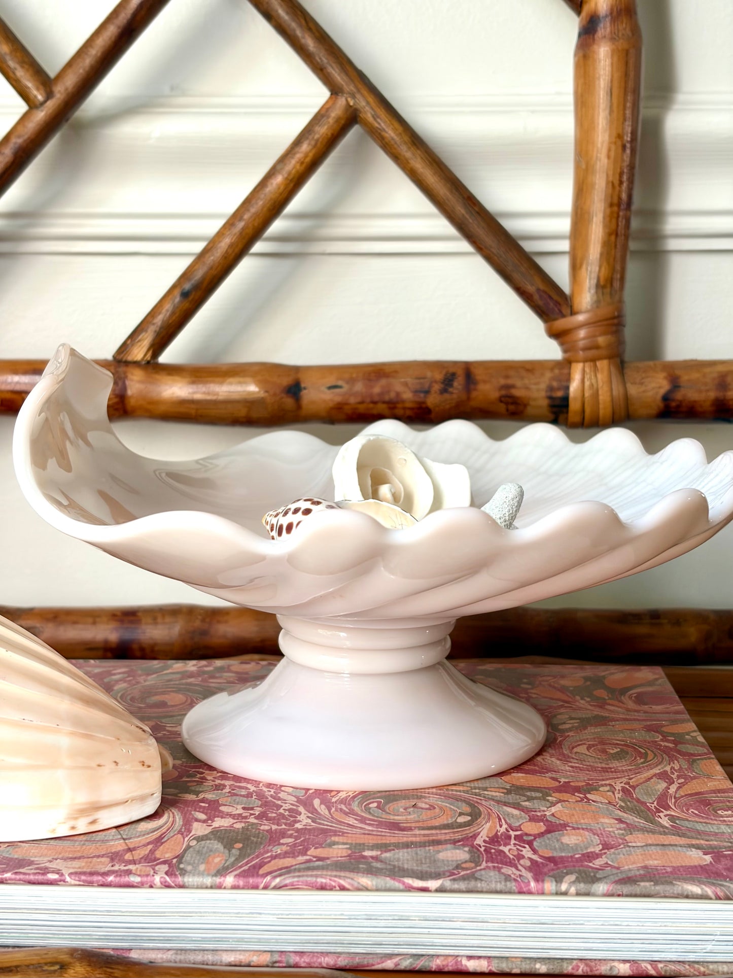 Vintage Glass Shell Pedestal Dish