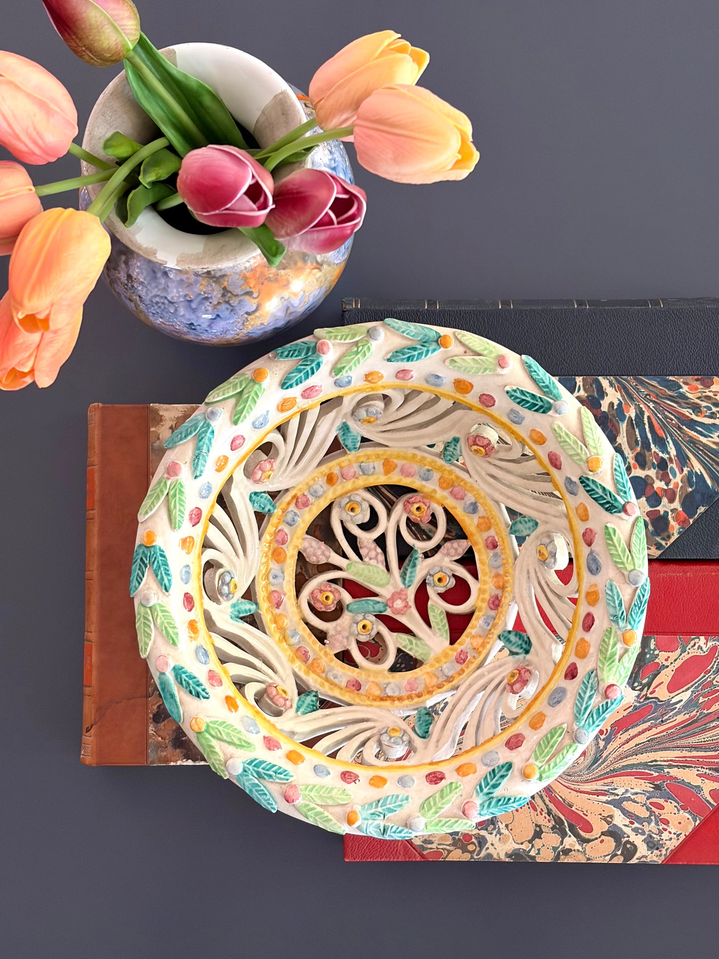 Vintage Italian Openwork Pottery Bowl