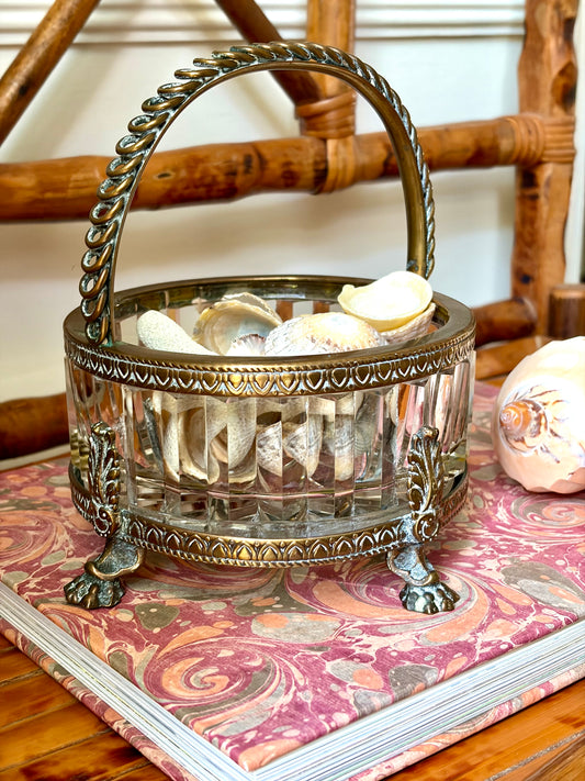 Vintage Cut Crystal & Brass Handled Bowl