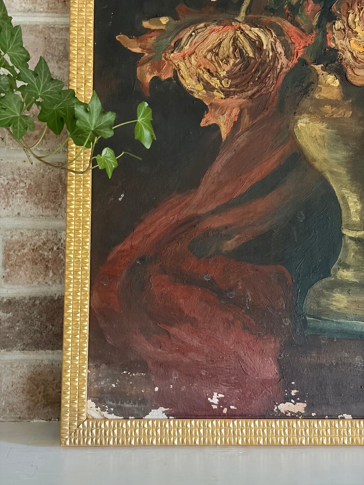 Framed Antique Floral Oil Painting