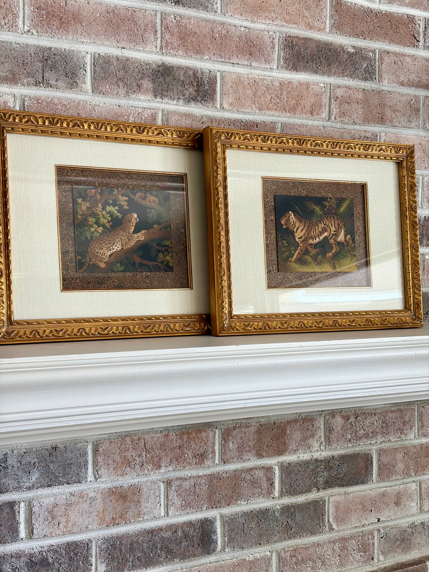 Pair of Framed Antique Tiger & Jaguar Bookplates