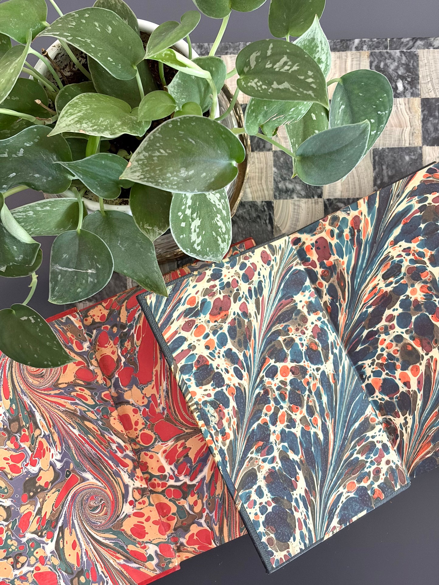 Pair of Vintage Marbled Books