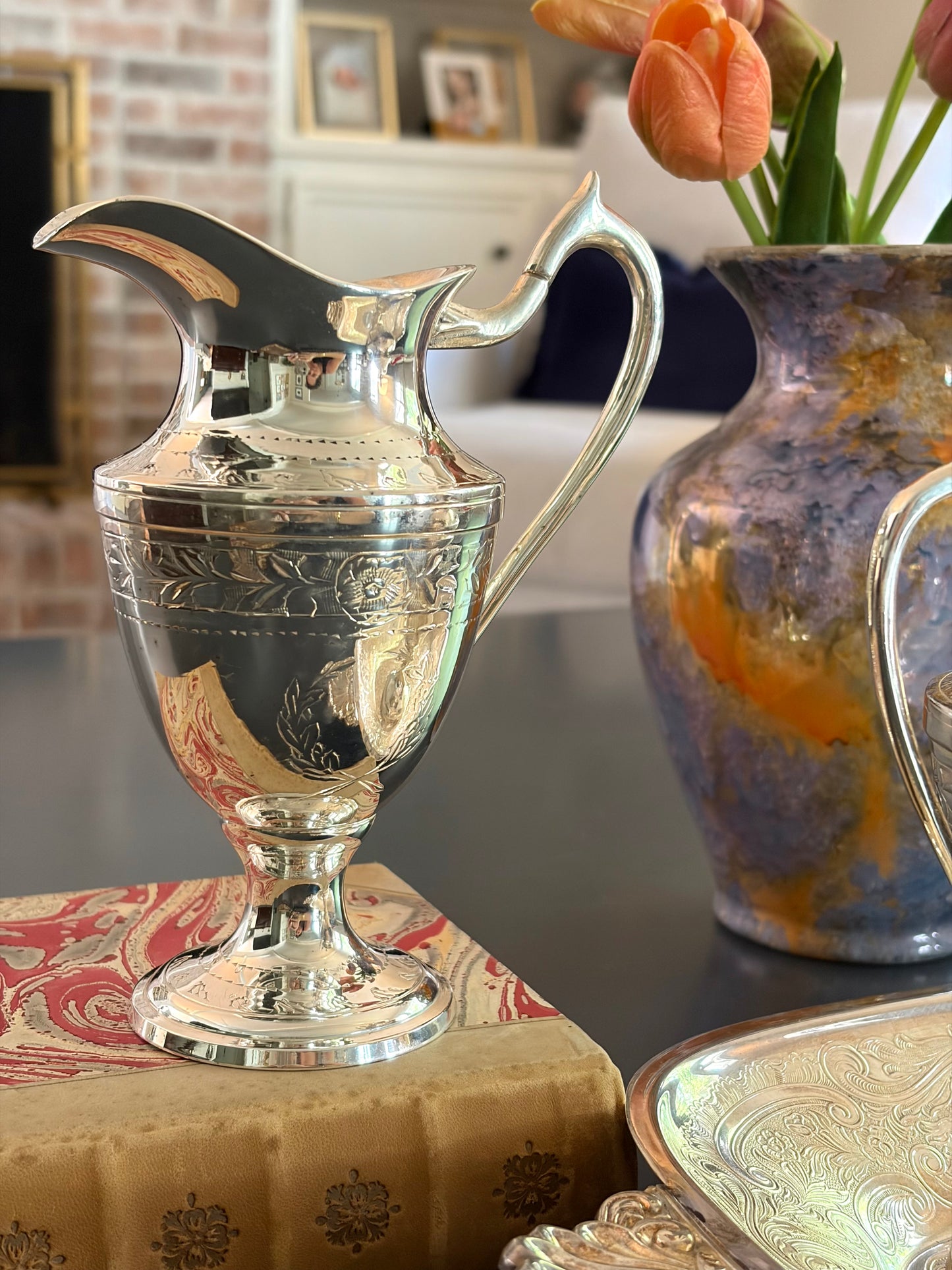Vintage Etched Silver Plate Cream & Sugar Holders