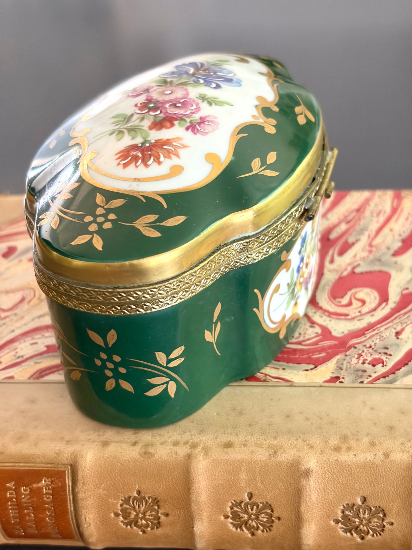 Vintage Large Green Floral Limoges Box