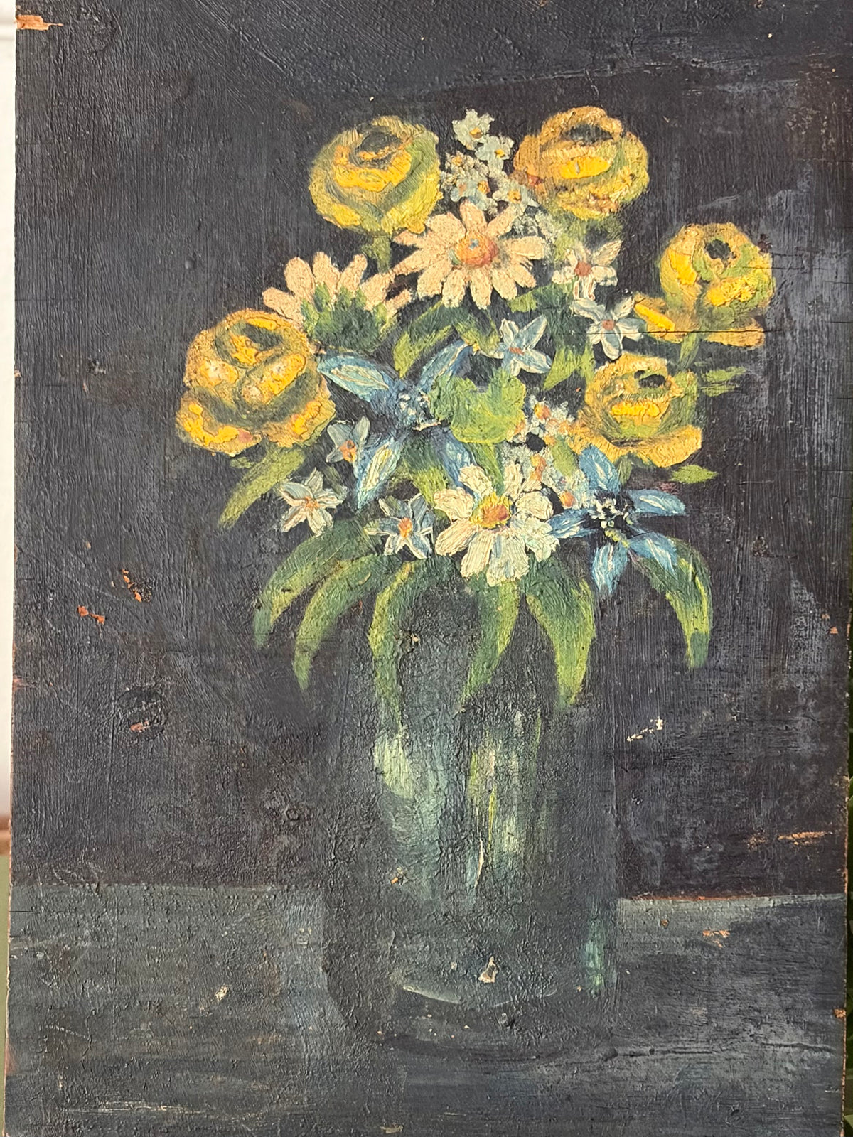 Vintage Double-Sided Oil on Board & Stand
