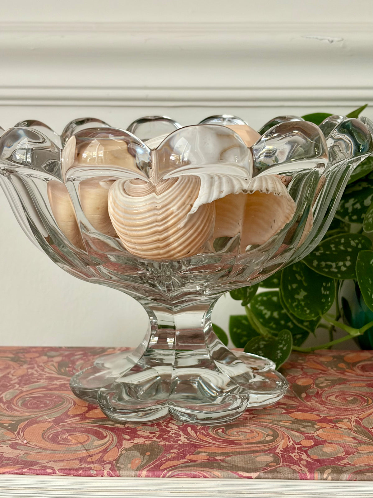 Vintage Crystal Scalloped Pedestal Bowl