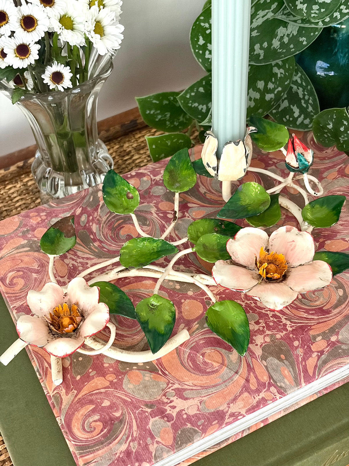 Vintage Italian Toleware Floral Candleholder
