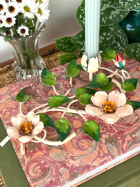 Vintage Italian Toleware Floral Candleholder