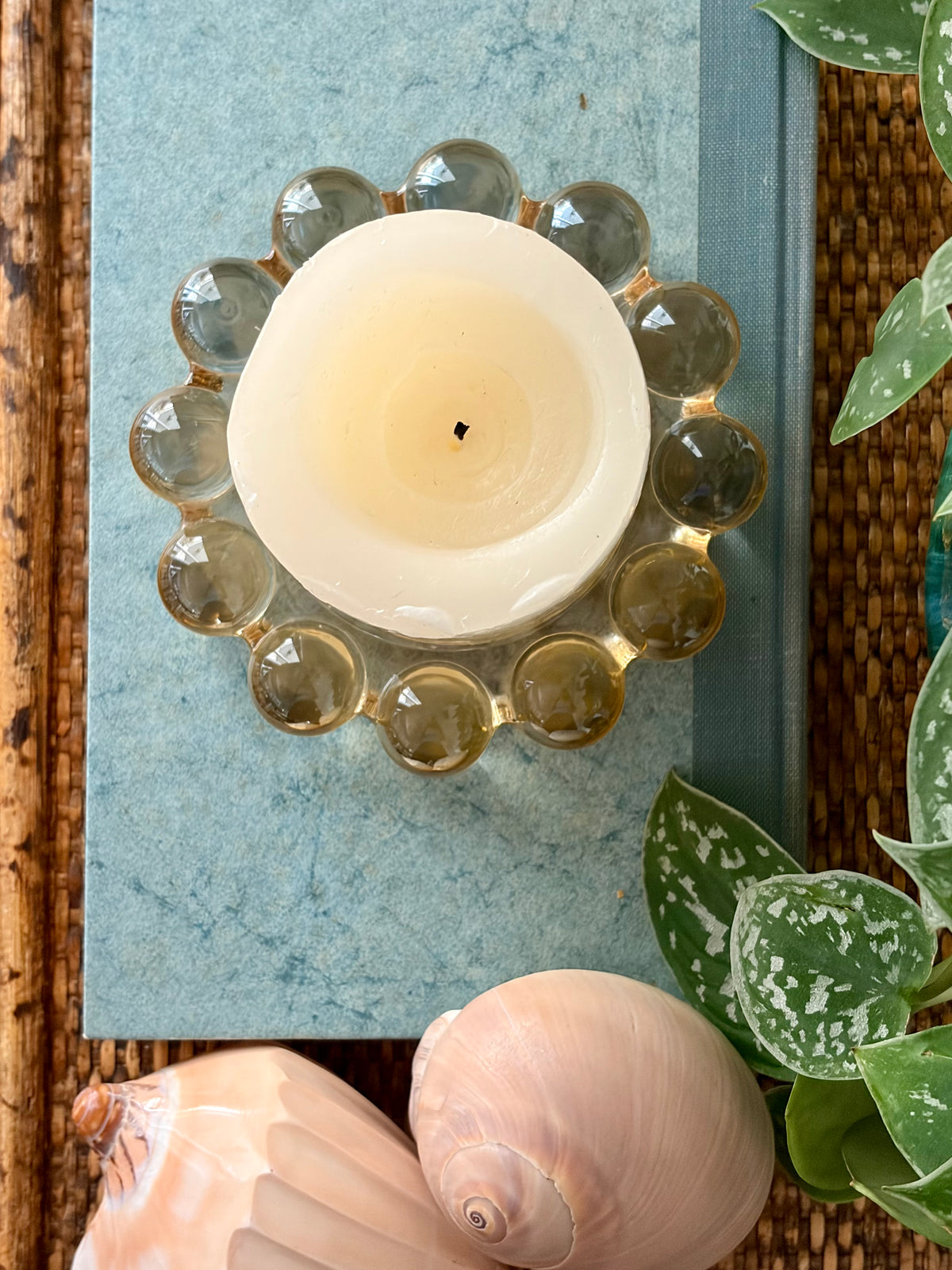 Vintage Peach Bubble Glass Dish