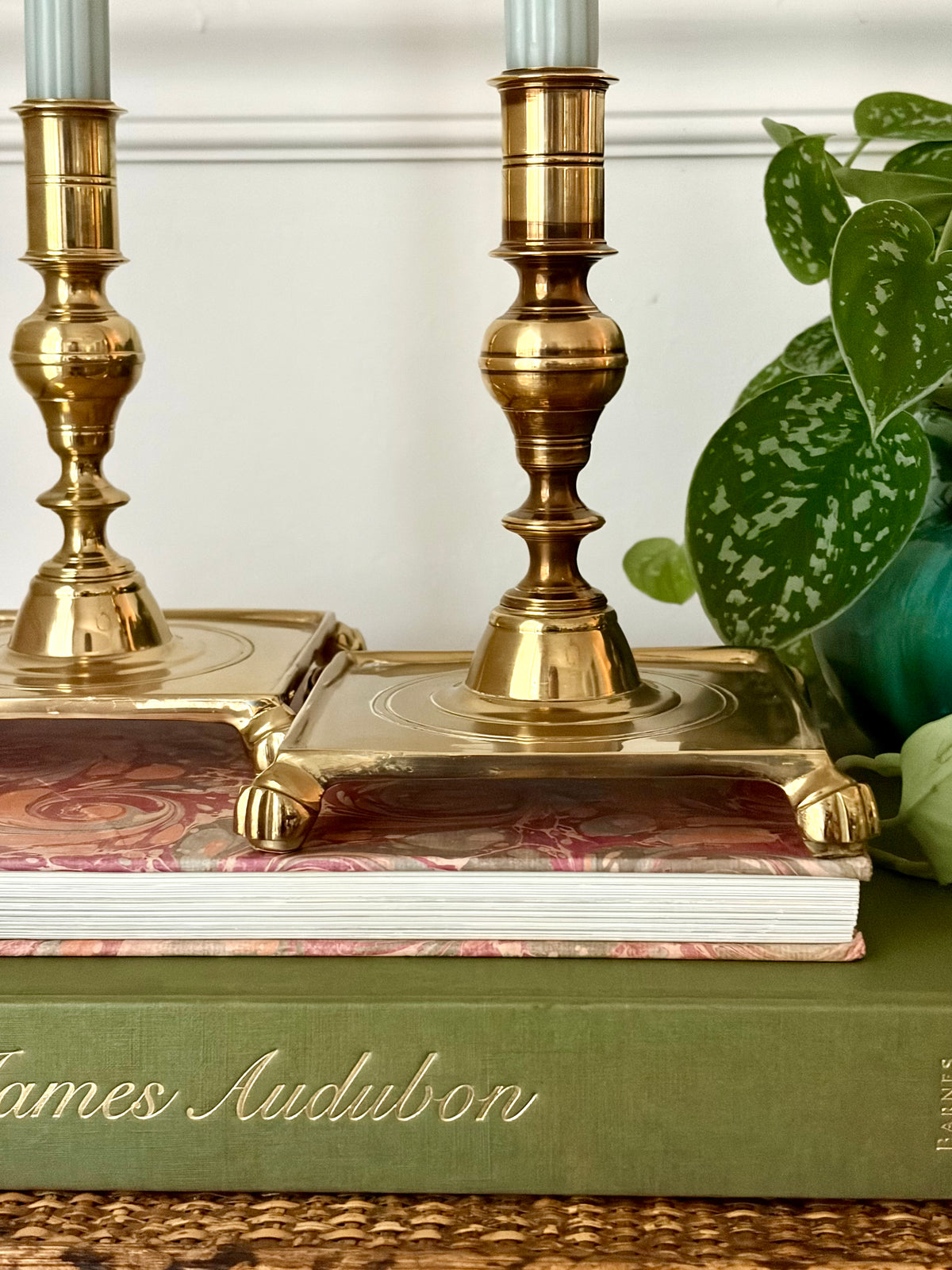 Vintage Virginia Metal Crafters Brass Footed Candlesticks