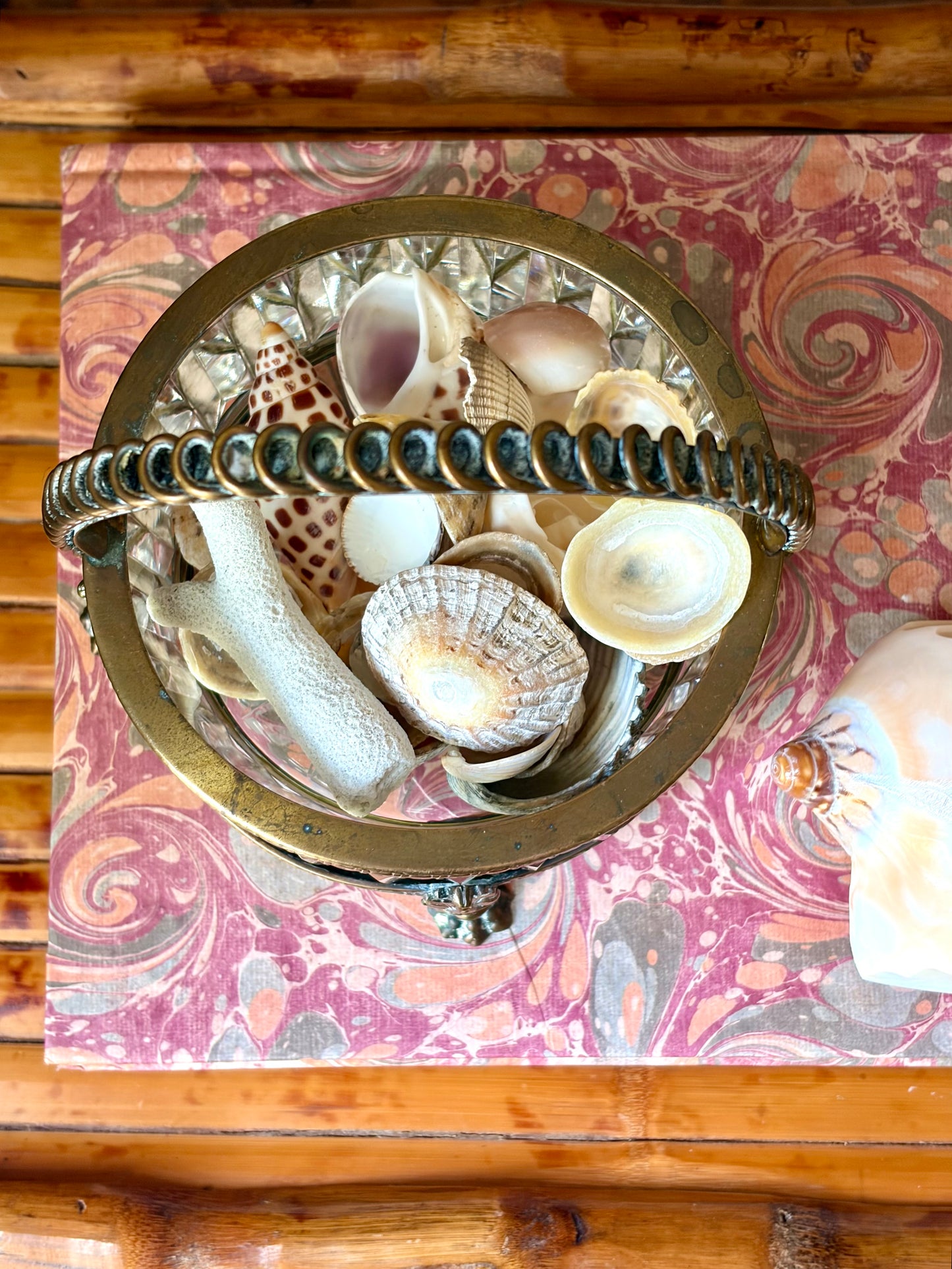 Vintage Cut Crystal & Brass Handled Bowl