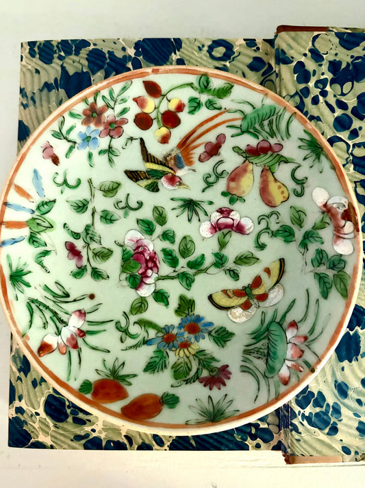 Antique Qing Famille Rose Celadon Dish