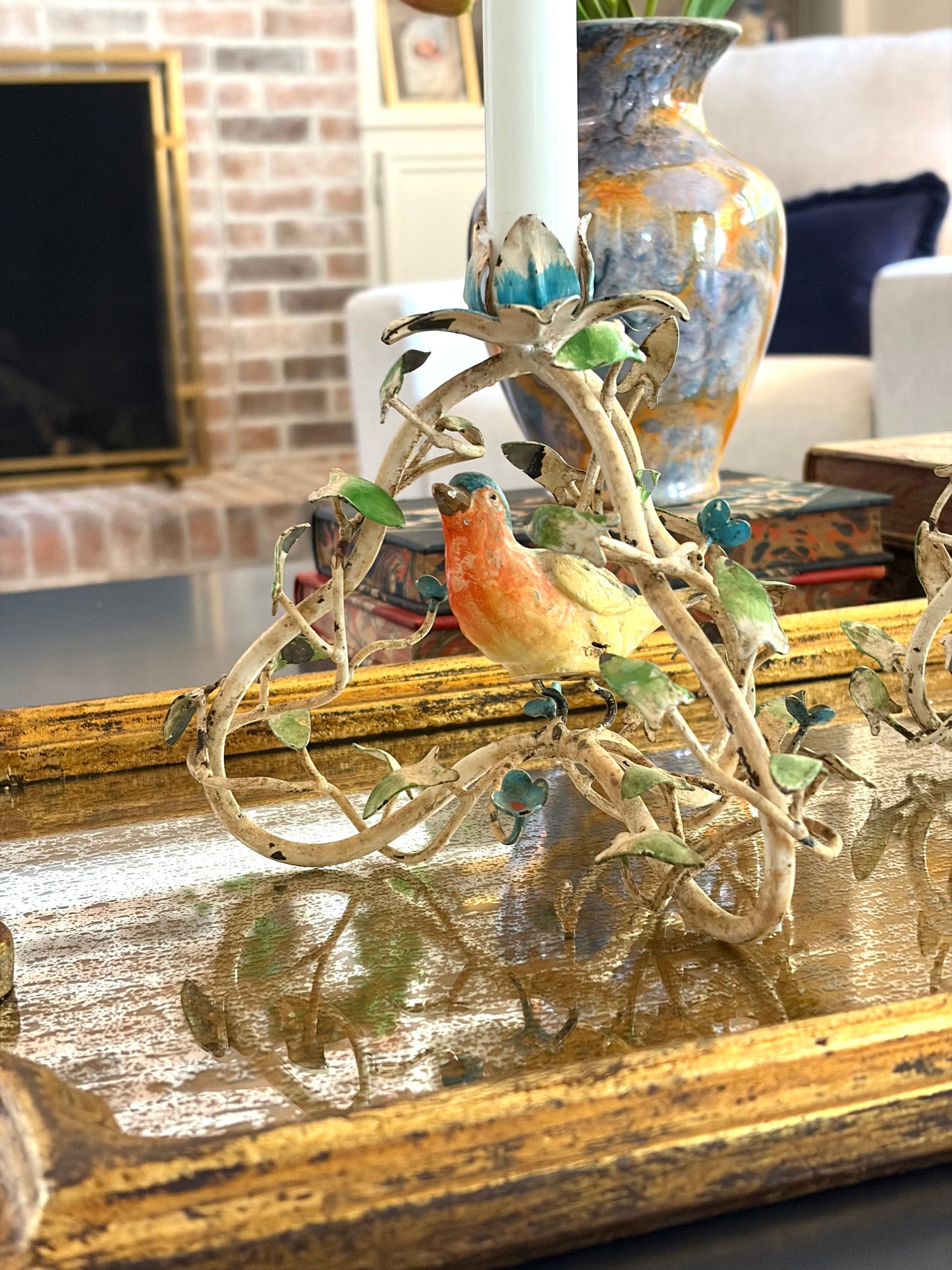 Vintage Pair of Italian Tole Bird Candle Holders