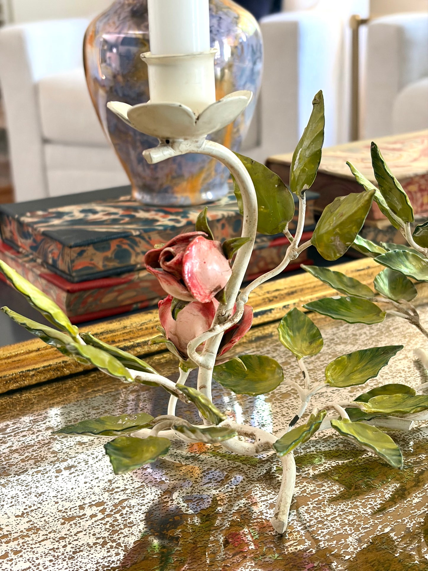 Vintage Italian Tole Floral Double Candle Holder