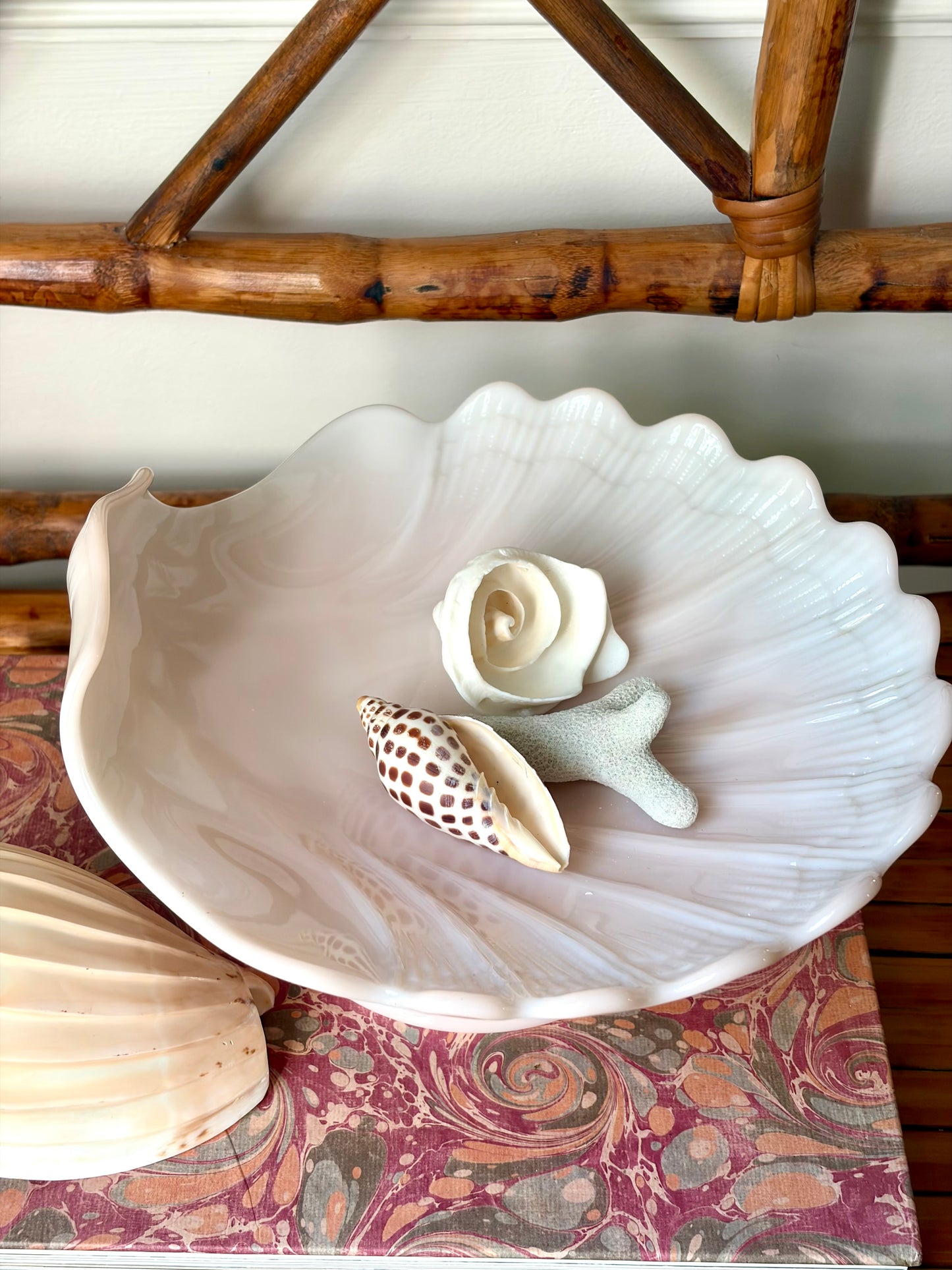 Vintage Glass Shell Pedestal Dish