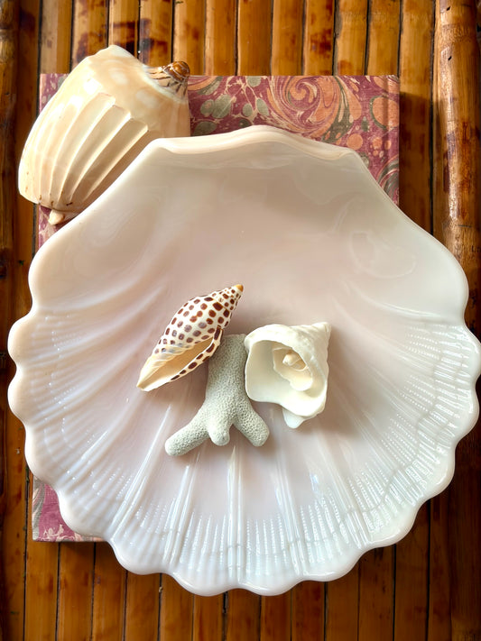 Vintage Glass Shell Pedestal Dish