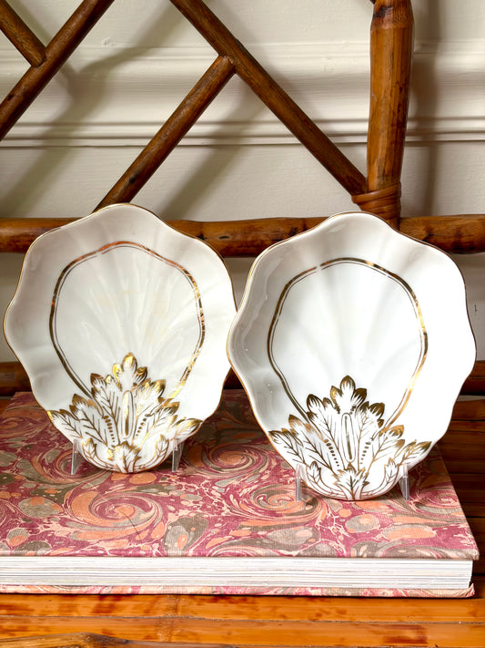Pair of Vintage White & Gold Shell Plates