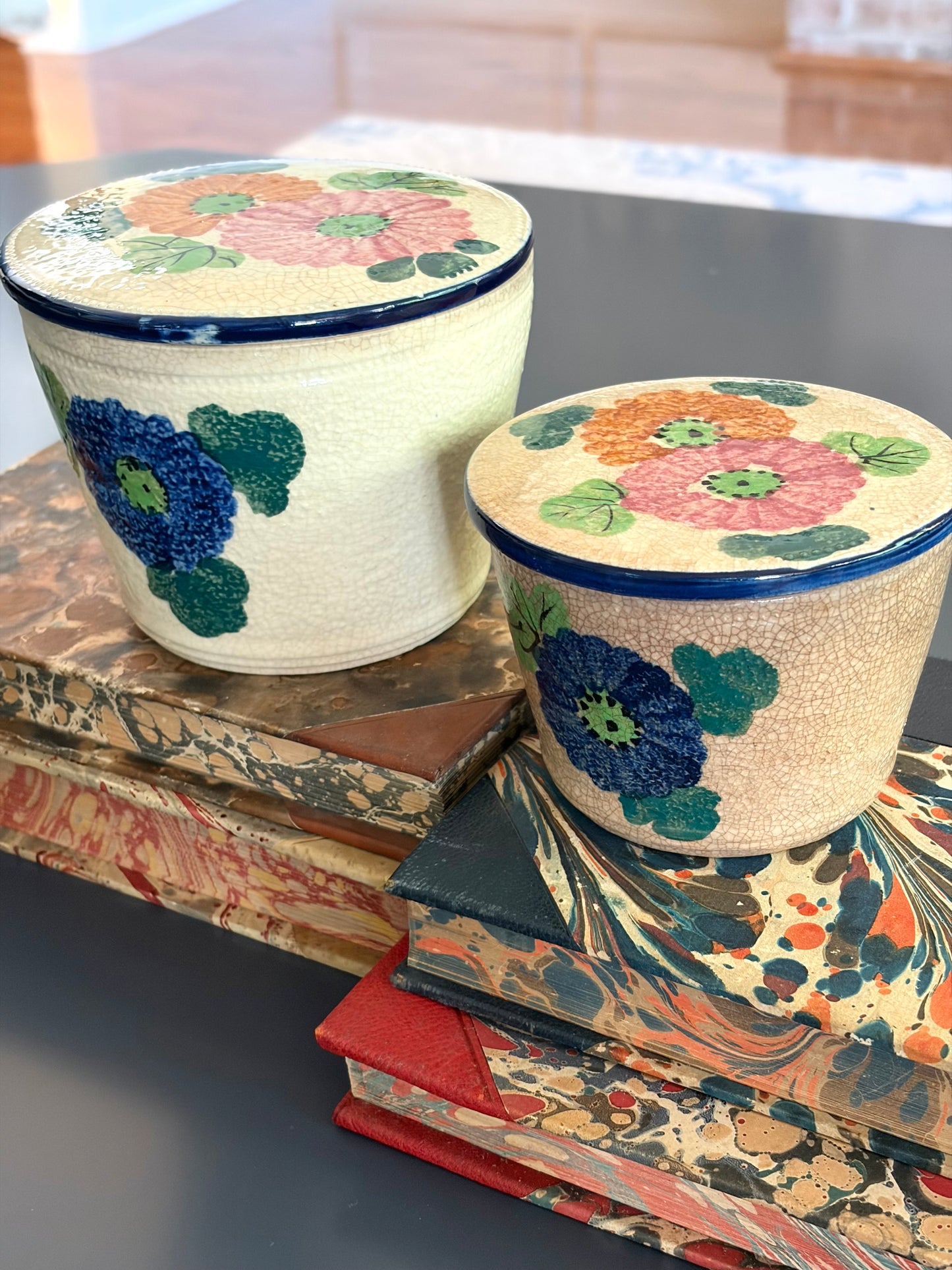 Pair of Vintage Majolica Canisters