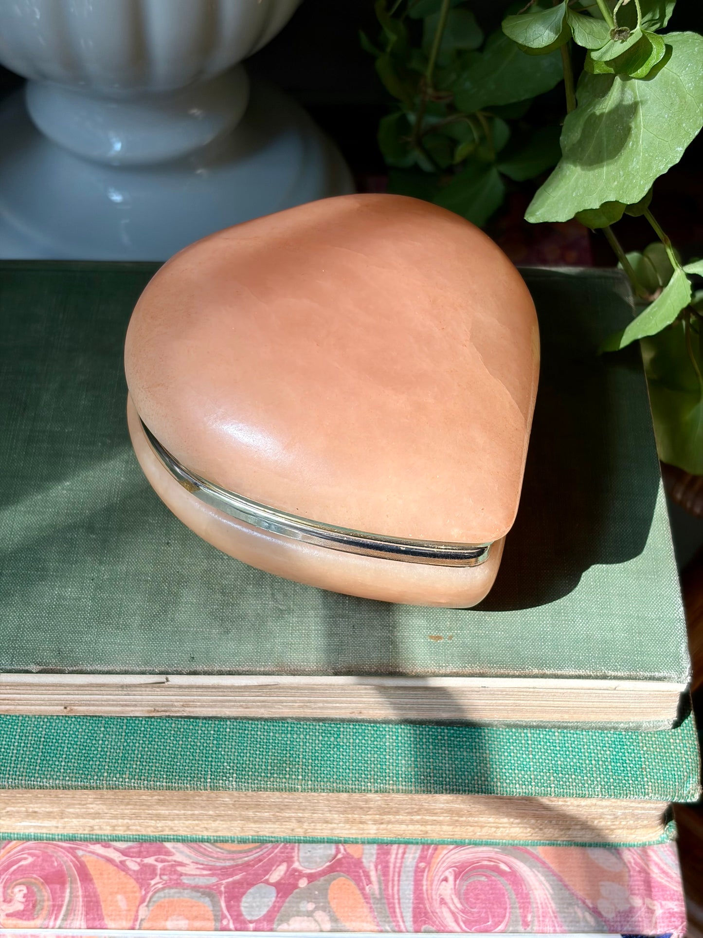 Vintage Pale Peach Alabaster Box