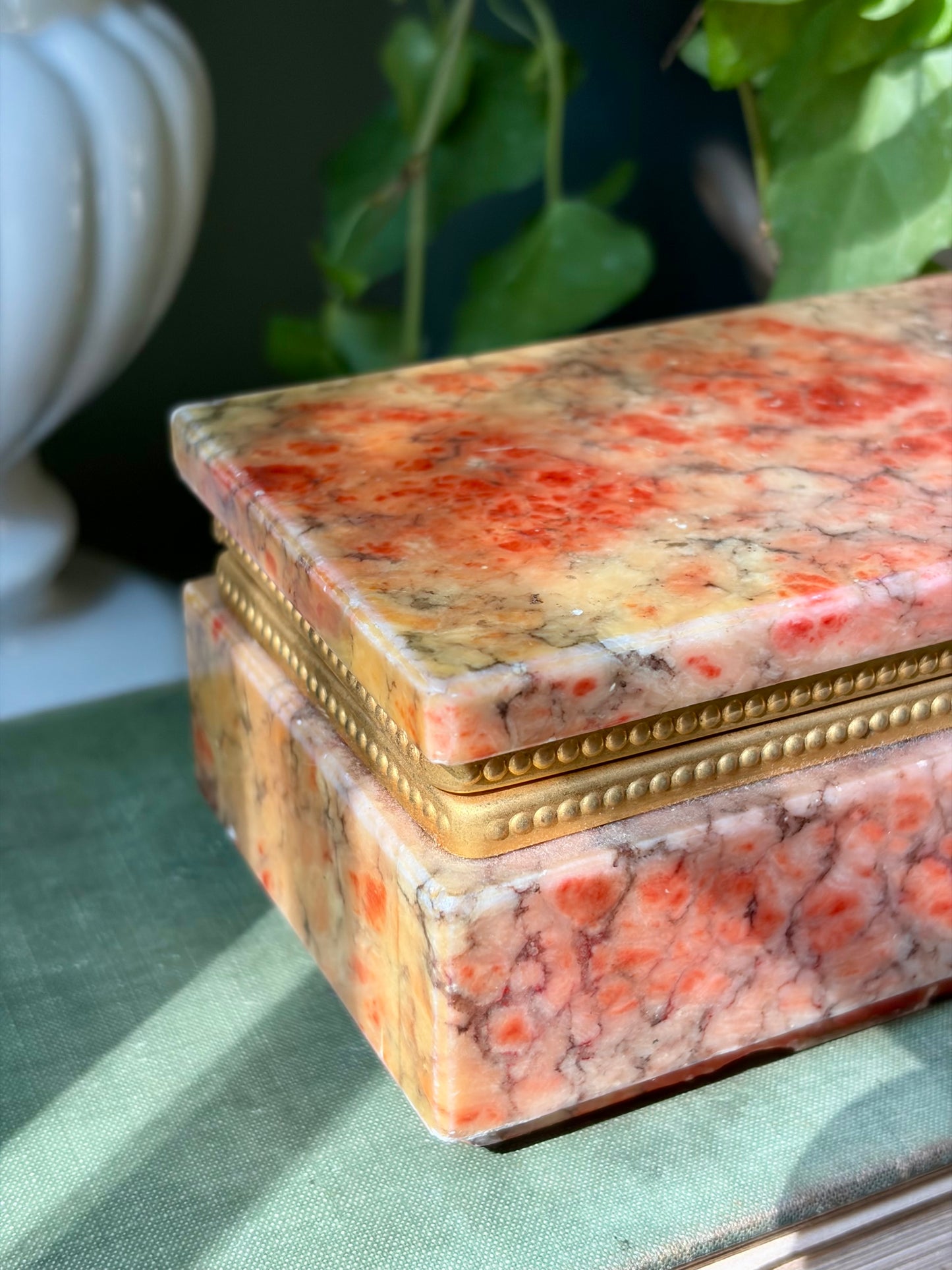Vintage Red & Gray Alabaster Box