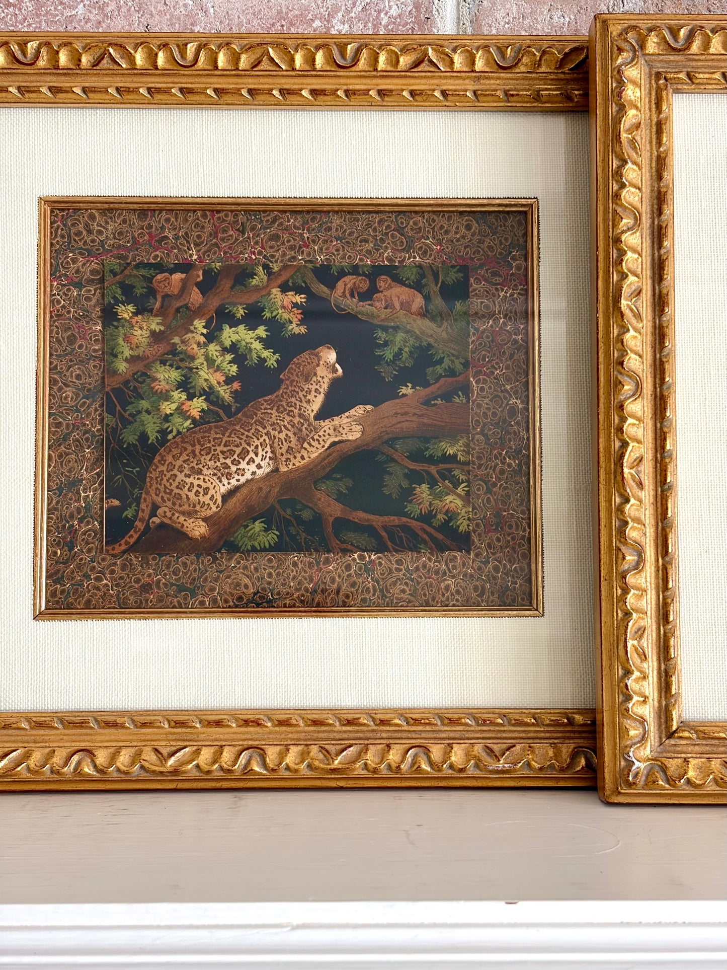 Pair of Framed Antique Tiger & Jaguar Bookplates
