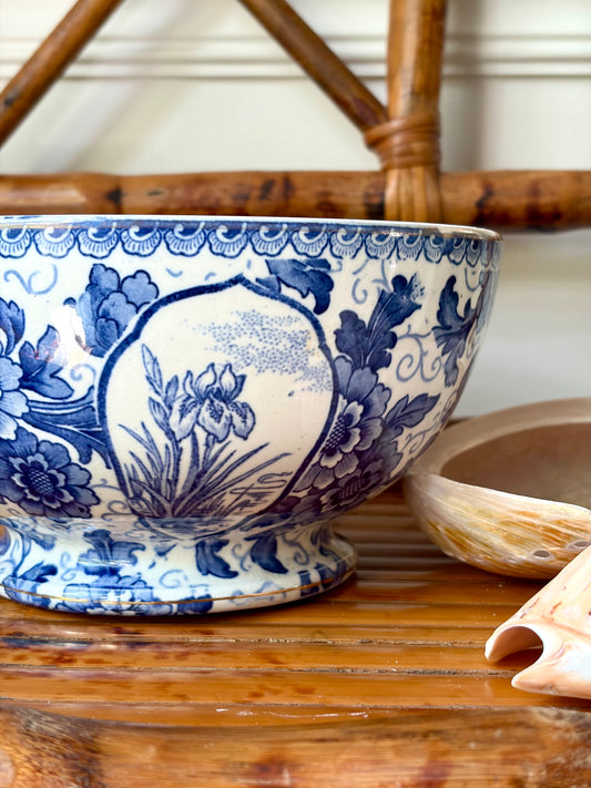 Antique Blue & White Pedestal Bowl