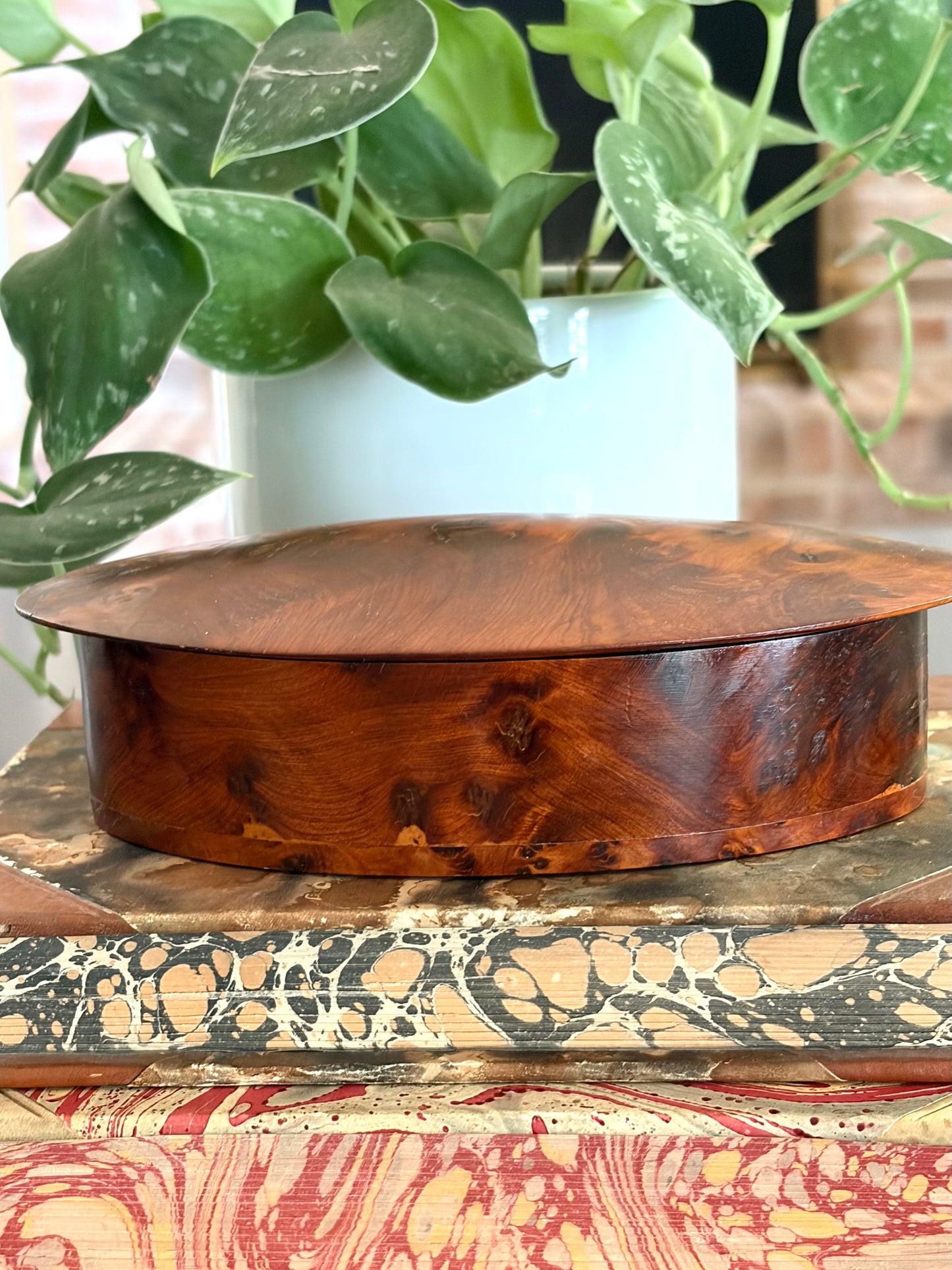 Vintage Oval Burl Wood Box