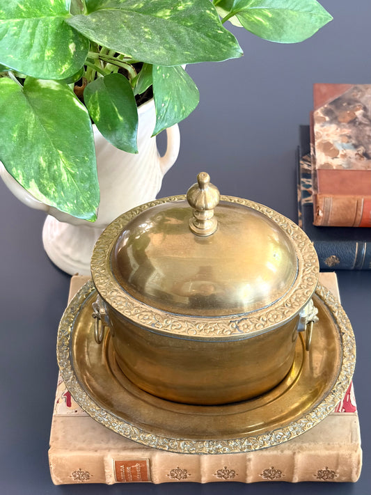 Vintage Brass Tea Caddy & Dish