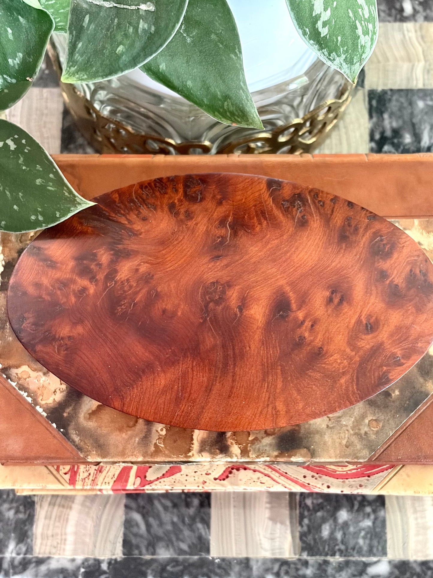 Vintage Oval Burl Wood Box