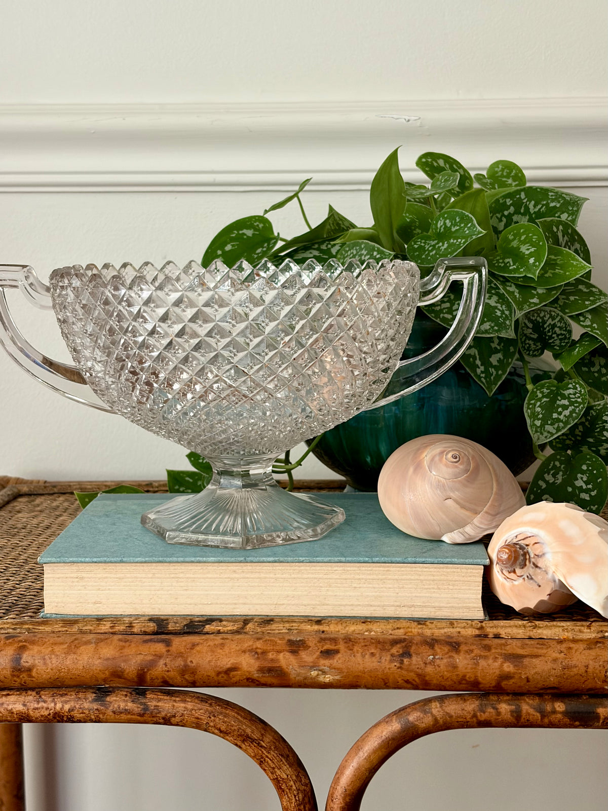 Vintage Cut Glass Pedestal Bowl