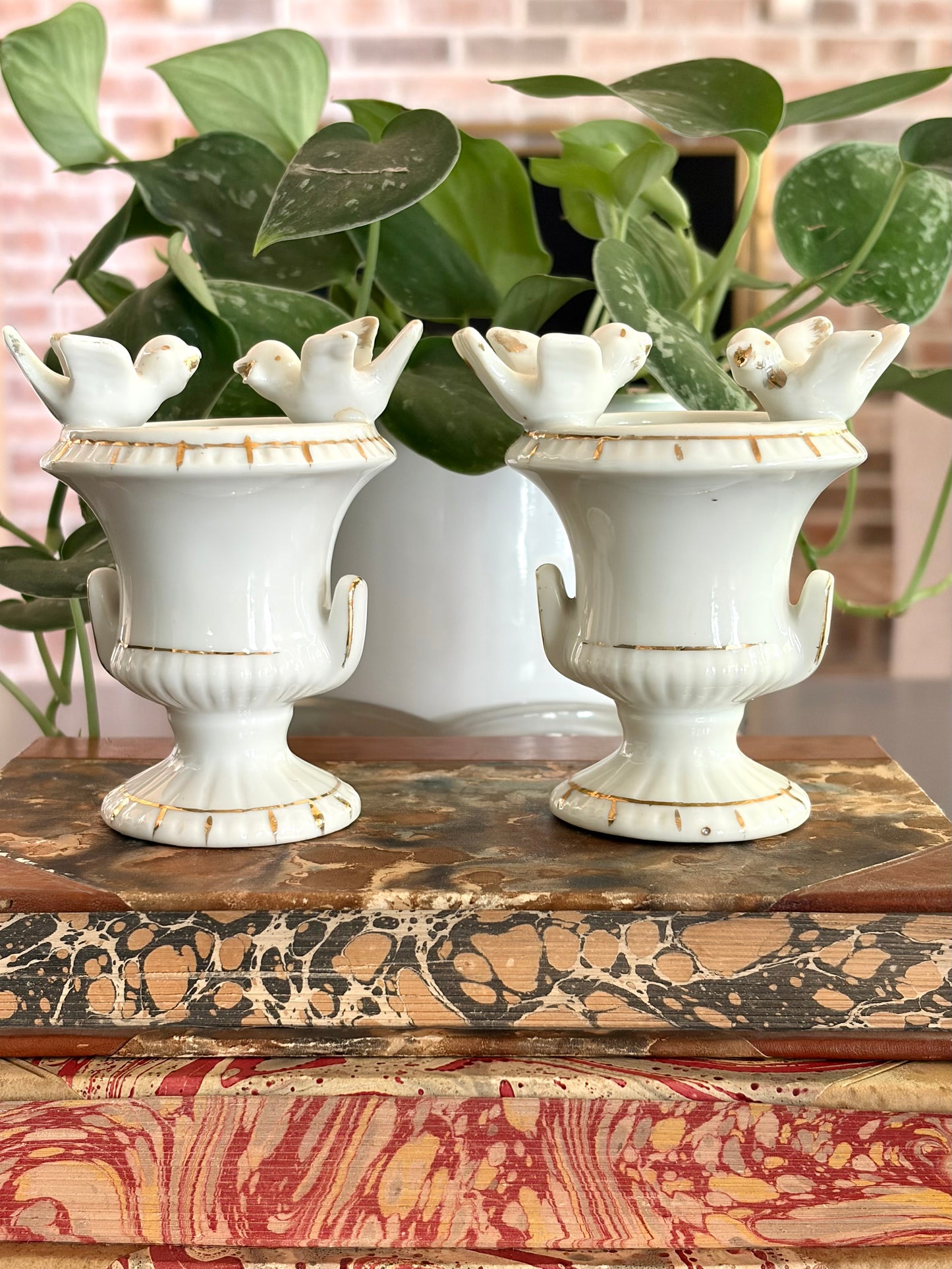 Vintage Pair of Dove Urns