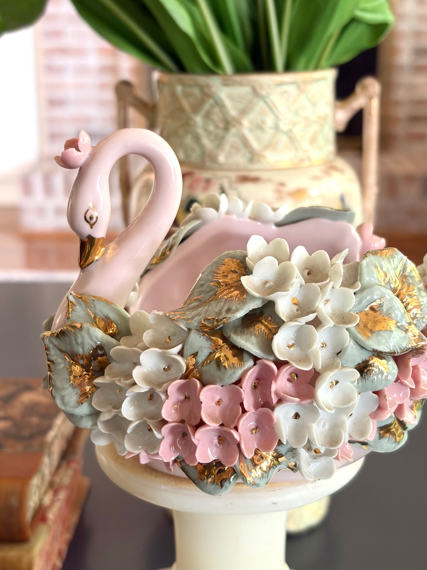 Vintage Pink Floral Swan