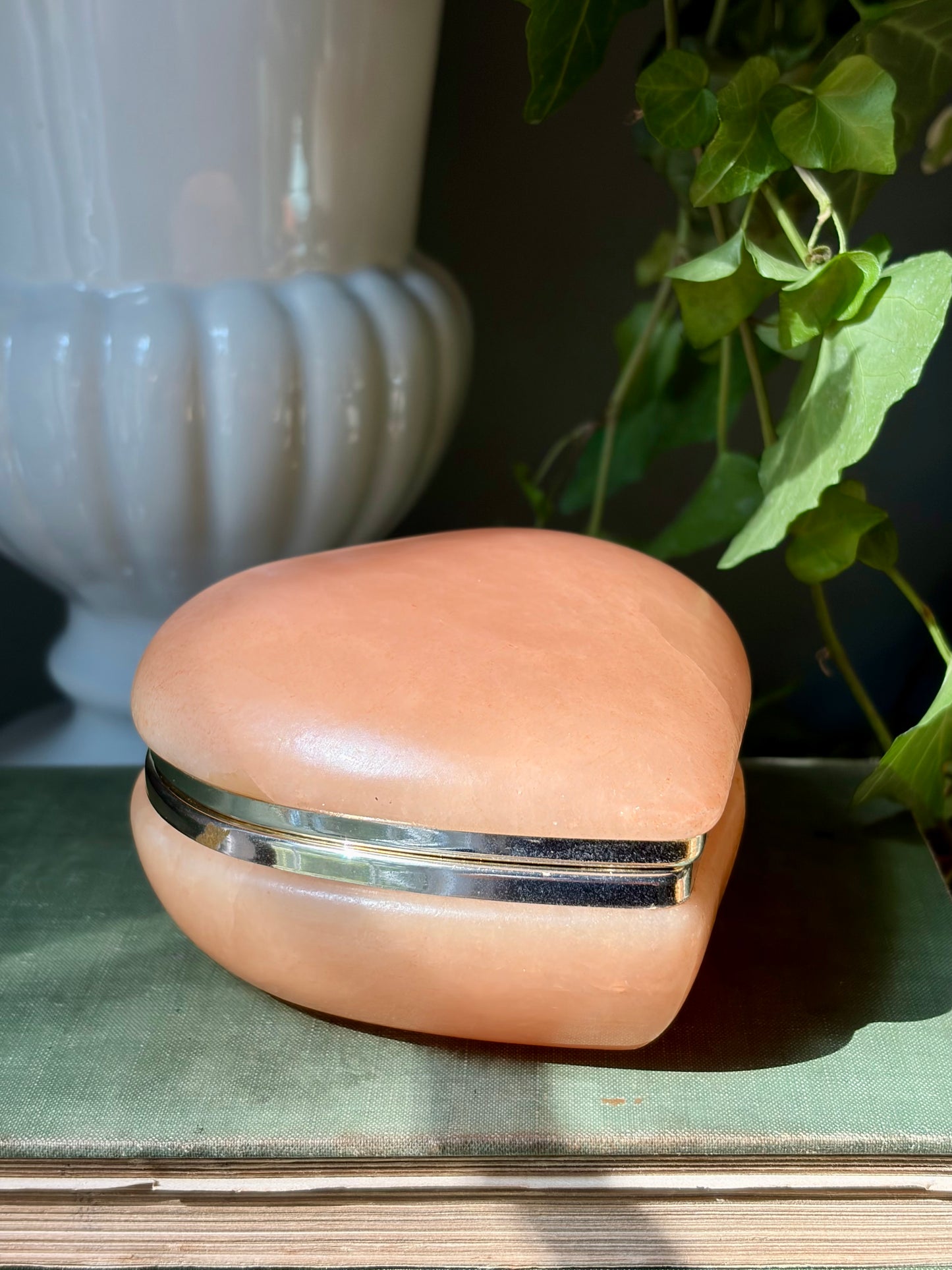 Vintage Pale Peach Alabaster Box