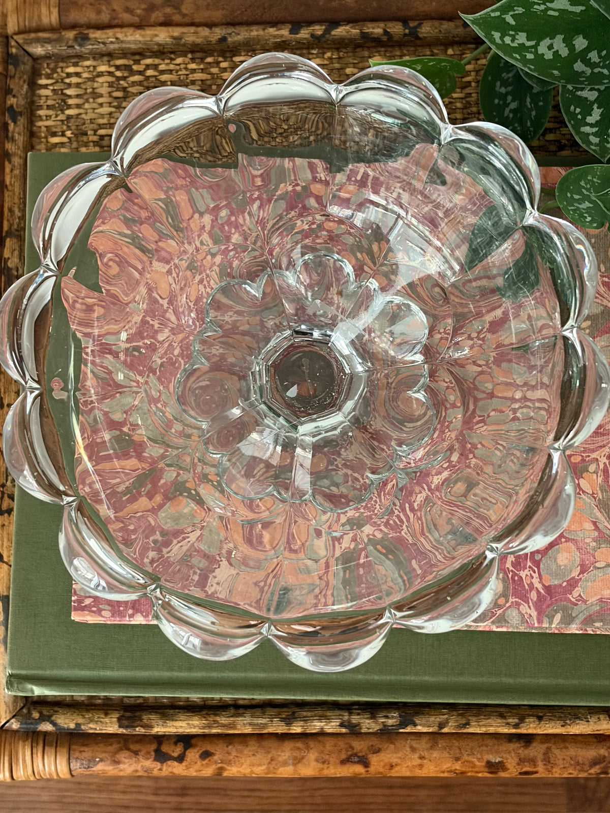 Vintage Crystal Scalloped Pedestal Bowl