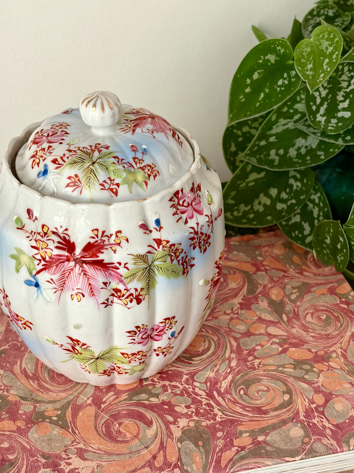 Antique Hand-Painted Biscuit Jar