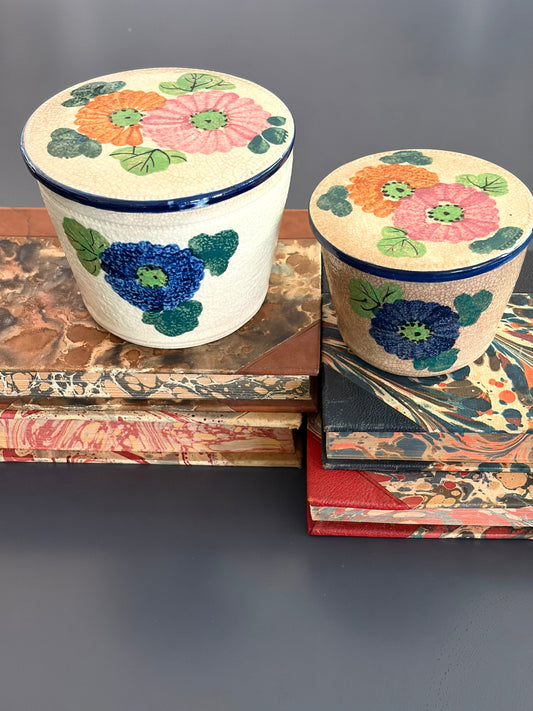 Pair of Vintage Majolica Canisters
