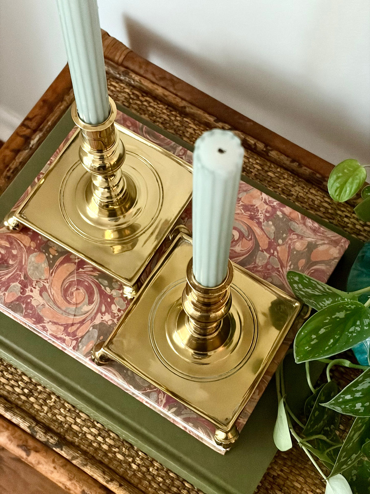 Vintage Virginia Metal Crafters Brass Footed Candlesticks