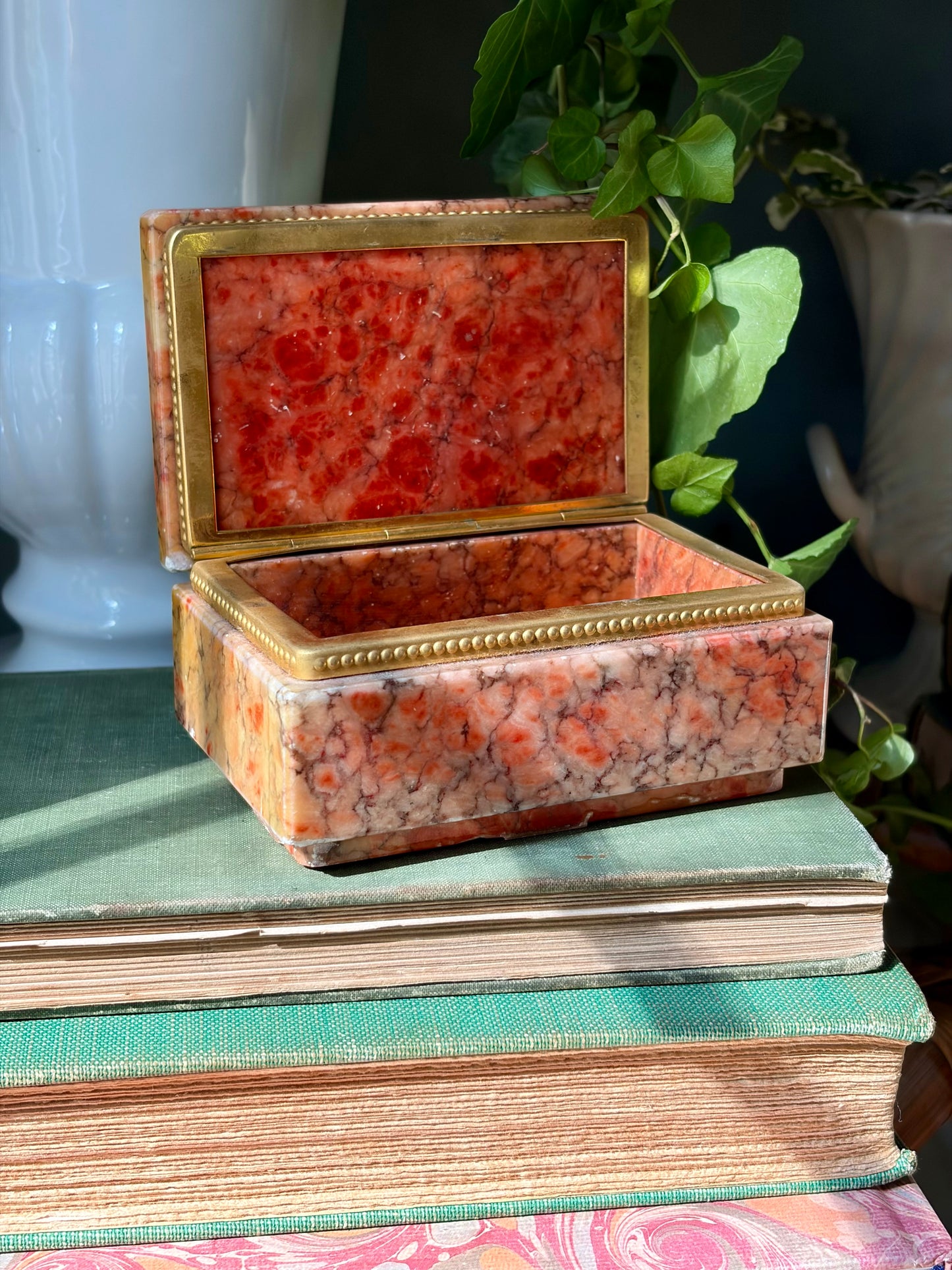 Vintage Red & Gray Alabaster Box