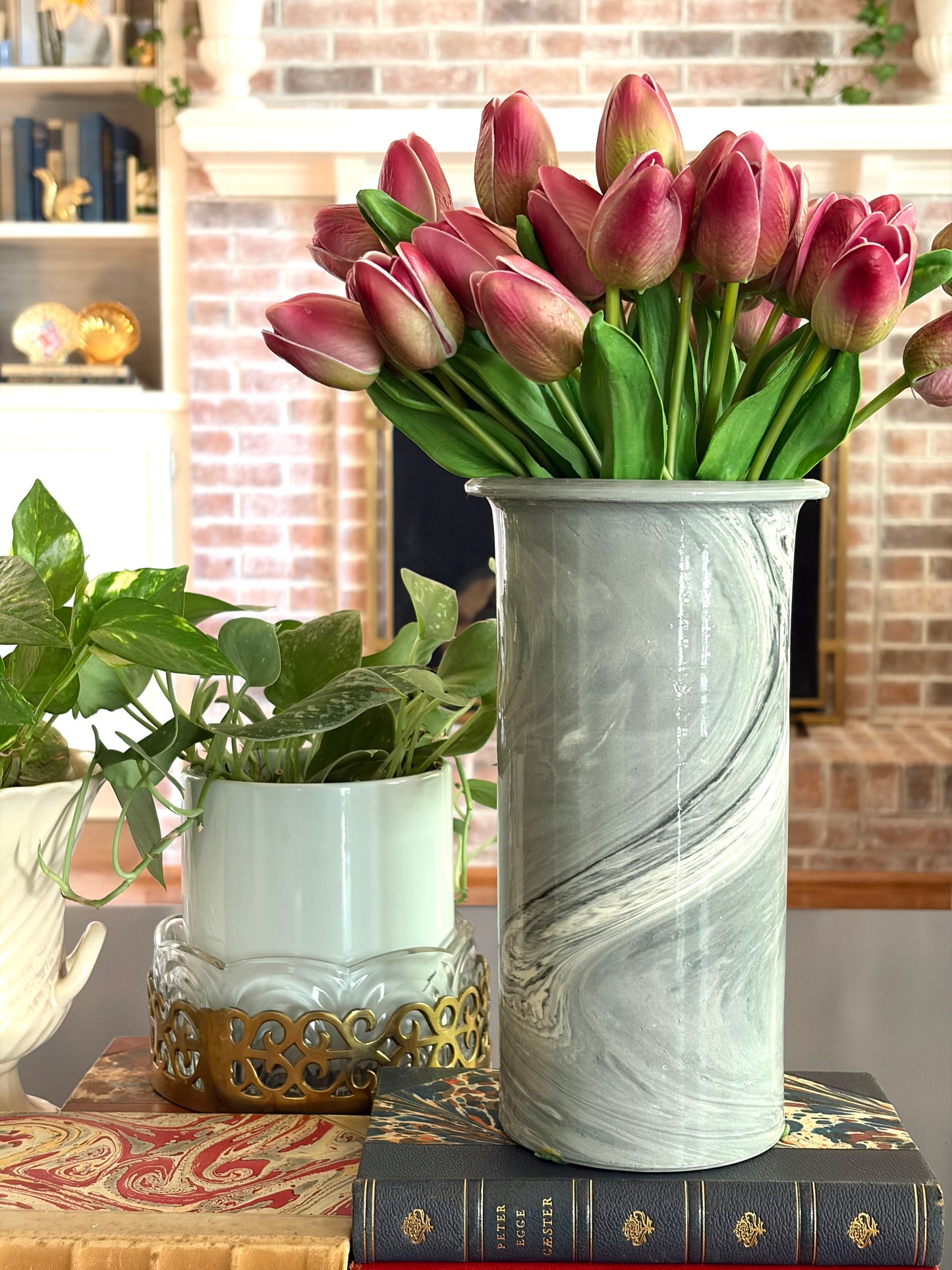 Vintage Nora Fenton High Gloss Marbled Gray Vase