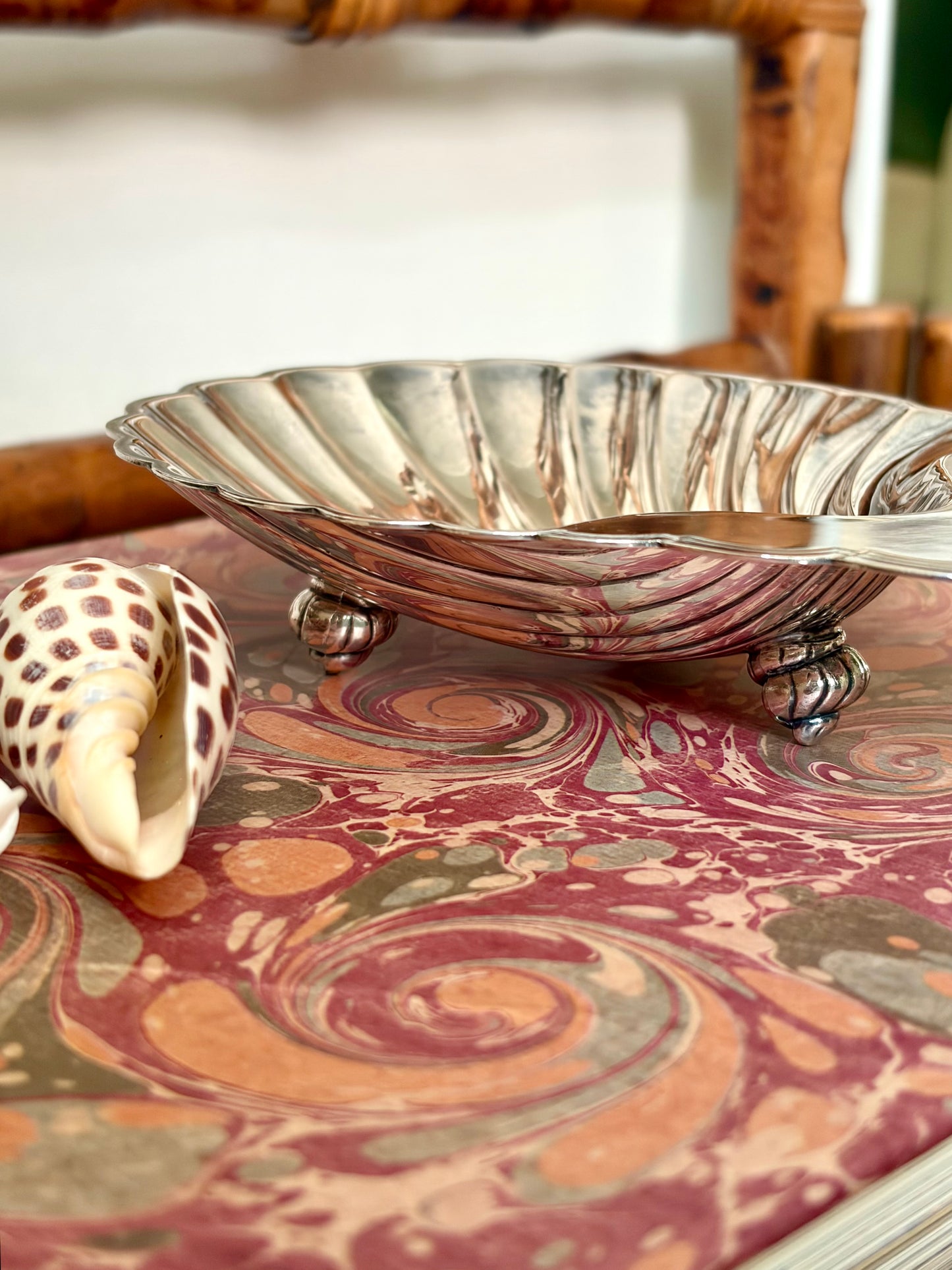 Vintage Silver Plate Footed Shell Dish