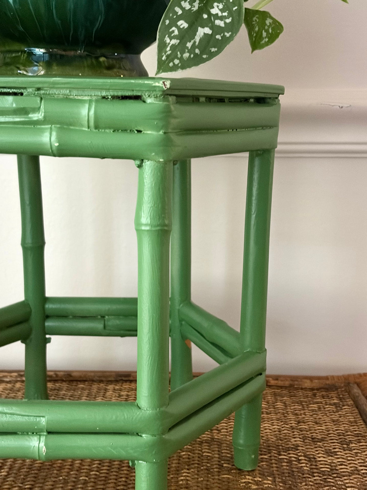 Vintage Green Painted Faux Bamboo Stand