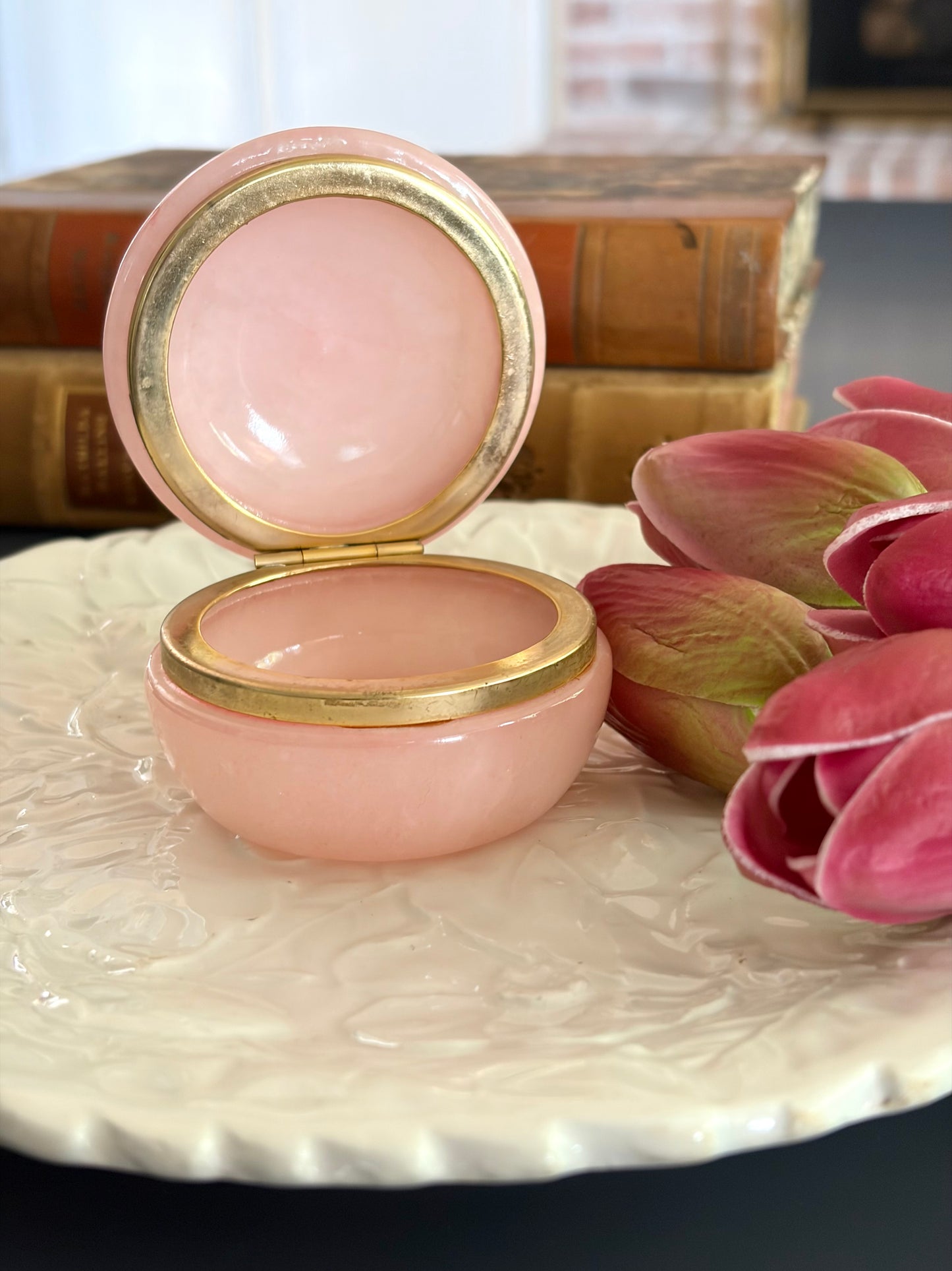 Vintage Italian Pink Alabaster & Brass Box