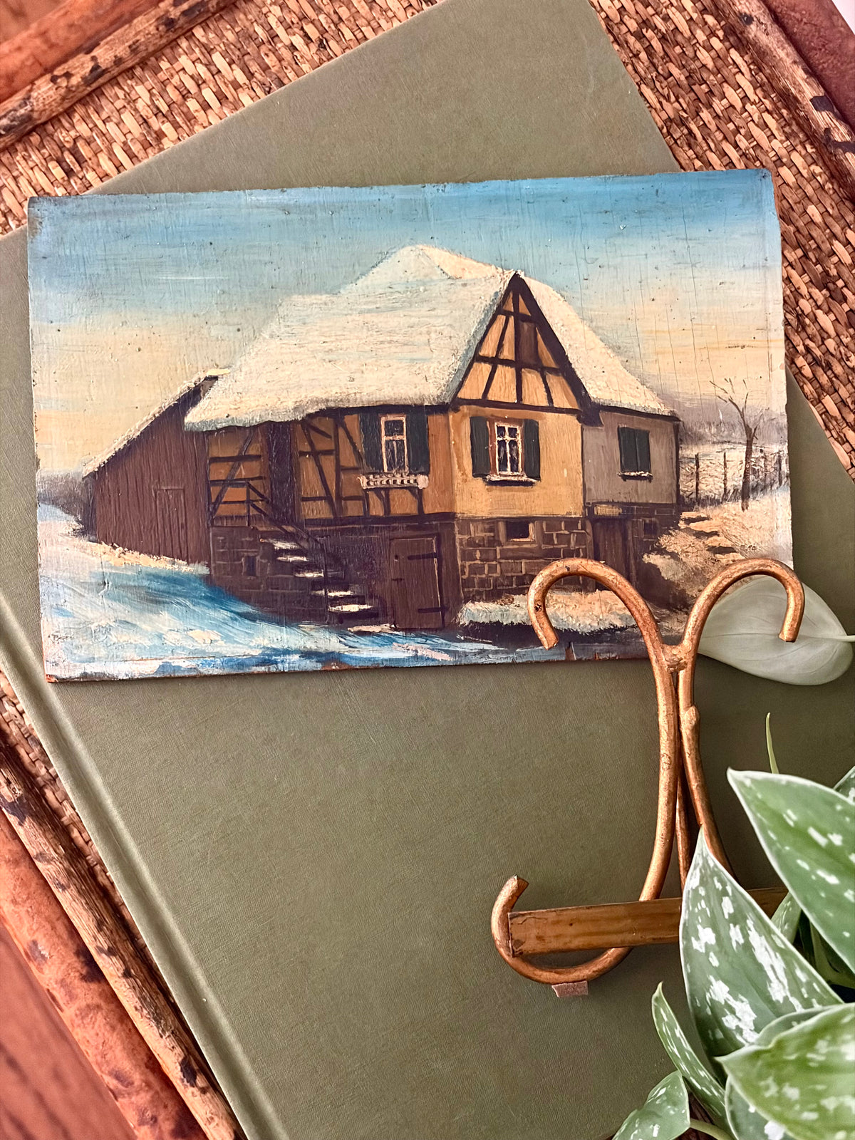 Vintage Double-Sided Oil on Board & Stand